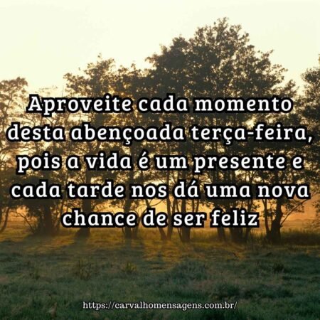 Aproveite cada momento desta abençoada terça-feira, pois a vida é um presente e cada tarde nos dá uma nova chance de ser feliz. Aproveite cada momento desta abençoada terça-feira, pois a vida é um presente e cada tarde nos dá uma nova chance de ser feliz.