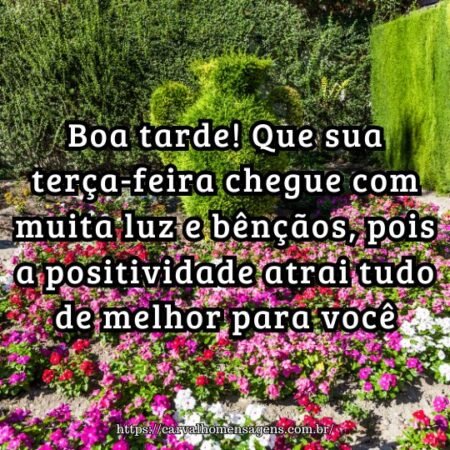 Boa tarde! Que sua terça-feira chegue com muita luz e bênçãos, pois a positividade atrai tudo de melhor para você. Boa tarde! Que sua terça-feira chegue com muita luz e bênçãos, pois a positividade atrai tudo de melhor para você.