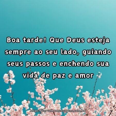 Boa tarde! Que Deus esteja sempre ao seu lado, guiando seus passos e enchendo sua vida de paz e amor. Boa tarde! Que Deus esteja sempre ao seu lado, guiando seus passos e enchendo sua vida de paz e amor.