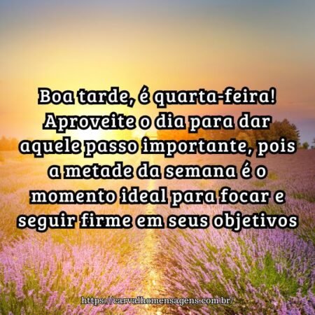 Boa tarde, é quarta-feira! Aproveite o dia para dar aquele passo importante, pois a metade da semana é o momento ideal para focar e seguir firme em seus objetivos. Boa tarde, é quarta-feira! Aproveite o dia para dar aquele passo importante, pois a metade da semana é o momento ideal para focar e seguir firme em seus objetivos.