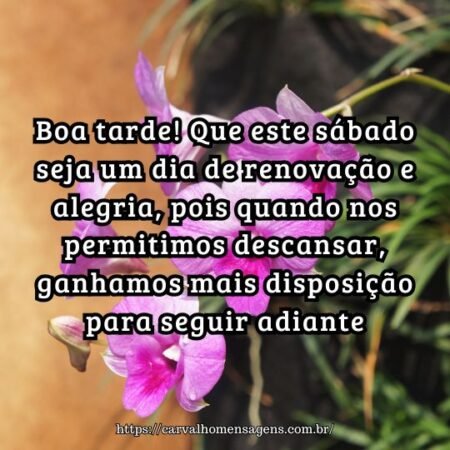 Boa tarde! Que este sábado seja um dia de renovação e alegria, pois quando nos permitimos descansar, ganhamos mais disposição para seguir adiante. Boa tarde! Que este sábado seja um dia de renovação e alegria, pois quando nos permitimos descansar, ganhamos mais disposição para seguir adiante.