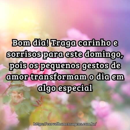 Bom dia! Traga carinho e sorrisos para este domingo, pois os pequenos gestos de amor transformam o dia em algo especial. Bom dia! Traga carinho e sorrisos para este domingo, pois os pequenos gestos de amor transformam o dia em algo especial.