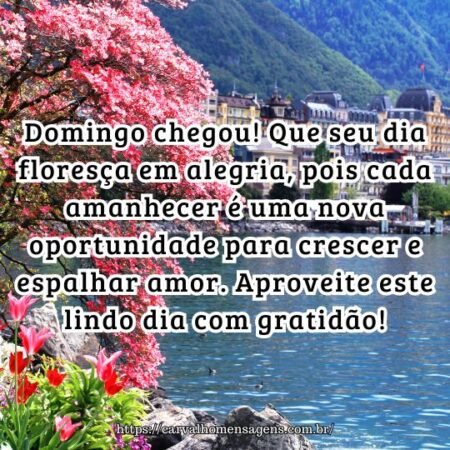 Domingo chegou! Que seu dia floresça em alegria, pois cada amanhecer é uma nova oportunidade para crescer e espalhar amor. Aproveite este lindo dia com gratidão! Domingo chegou! Que seu dia floresça em alegria, pois cada amanhecer é uma nova oportunidade para crescer e espalhar amor. Aproveite este lindo dia com gratidão!