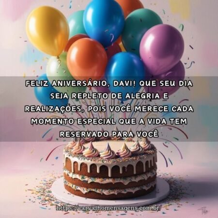 Feliz aniversário, Davi! Que seu dia seja repleto de alegria e realizações, pois você merece cada momento especial que a vida tem reservado para você. Feliz aniversário, Davi! Que seu dia seja repleto de alegria e realizações, pois você merece cada momento especial que a vida tem reservado para você.