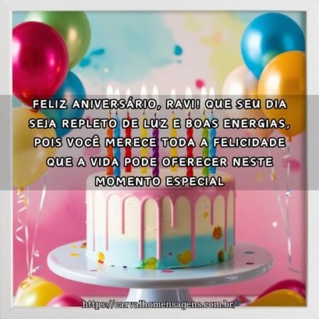 Feliz aniversário, Ravi! Que seu dia seja repleto de luz e boas energias, pois você merece toda a felicidade que a vida pode oferecer neste momento especial. Feliz aniversário, Ravi! Que seu dia seja repleto de luz e boas energias, pois você merece toda a felicidade que a vida pode oferecer neste momento especial.