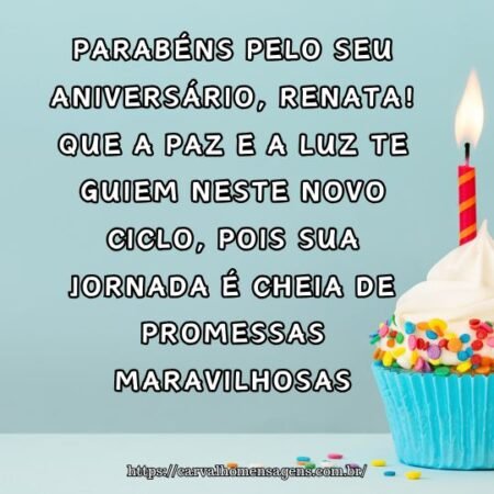 Parabéns pelo seu aniversário, Renata! Que a paz e a luz te guiem neste novo ciclo, pois sua jornada é cheia de promessas maravilhosas. Parabéns pelo seu aniversário, Renata! Que a paz e a luz te guiem neste novo ciclo, pois sua jornada é cheia de promessas maravilhosas.