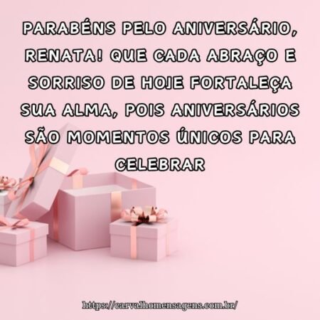 Parabéns pelo aniversário, Renata! Que cada abraço e sorriso de hoje fortaleça sua alma, pois aniversários são momentos únicos para celebrar. Parabéns pelo aniversário, Renata! Que cada abraço e sorriso de hoje fortaleça sua alma, pois aniversários são momentos únicos para celebrar.