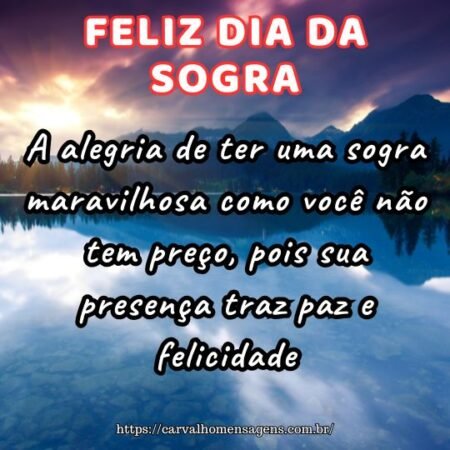 A alegria de ter uma sogra maravilhosa como você não tem preço, pois sua presença traz paz e felicidade. A alegria de ter uma sogra maravilhosa como você não tem preço, pois sua presença traz paz e felicidade.