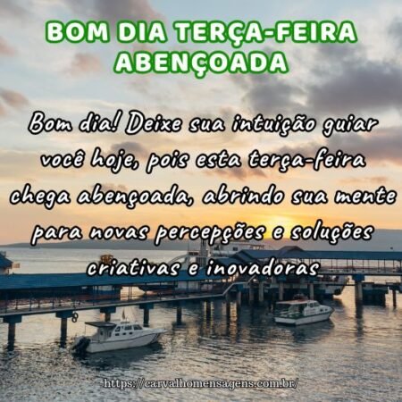 Bom dia! Deixe sua intuição guiar você hoje, pois esta terça-feira chega abençoada, abrindo sua mente para novas percepções e soluções criativas e inovadoras. Bom dia! Deixe sua intuição guiar você hoje, pois esta terça-feira chega abençoada, abrindo sua mente para novas percepções e soluções criativas e inovadoras.