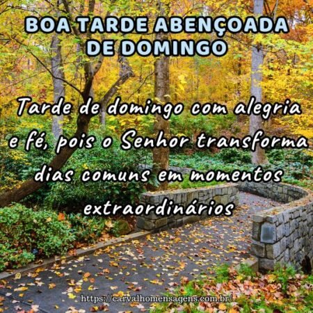Tarde de domingo com alegria e fé, pois o Senhor transforma dias comuns em momentos extraordinários Tarde de domingo com alegria e fé, pois o Senhor transforma dias comuns em momentos extraordinários