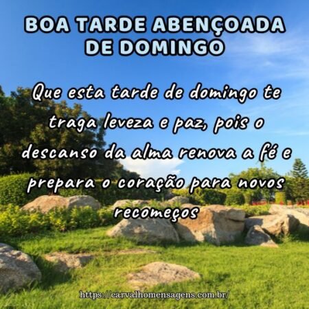 Que esta tarde de domingo te traga leveza e paz, pois o descanso da alma renova a fé e prepara o coração para novos recomeços. Que esta tarde de domingo te traga leveza e paz, pois o descanso da alma renova a fé e prepara o coração para novos recomeços.