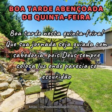 Boa tarde nesta quinta-feira! Que sua jornada seja guiada com sabedoria, pois Deus sempre coloca luz onde parecia só escuridão. Boa tarde nesta quinta-feira! Que sua jornada seja guiada com sabedoria, pois Deus sempre coloca luz onde parecia só escuridão.