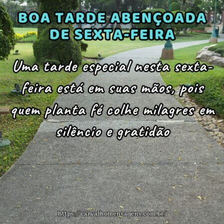 Uma tarde especial nesta sexta-feira está em suas mãos, pois quem planta fé colhe milagres em silêncio e gratidão. Uma tarde especial nesta sexta-feira está em suas mãos, pois quem planta fé colhe milagres em silêncio e gratidão.