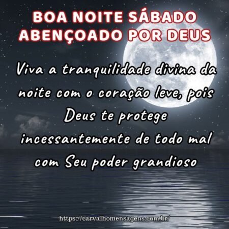 Viva a tranquilidade divina da noite com o coração leve, pois Deus te protege incessantemente de todo mal com Seu poder grandioso. Viva a tranquilidade divina da noite com o coração leve, pois Deus te protege incessantemente de todo mal com Seu poder grandioso.