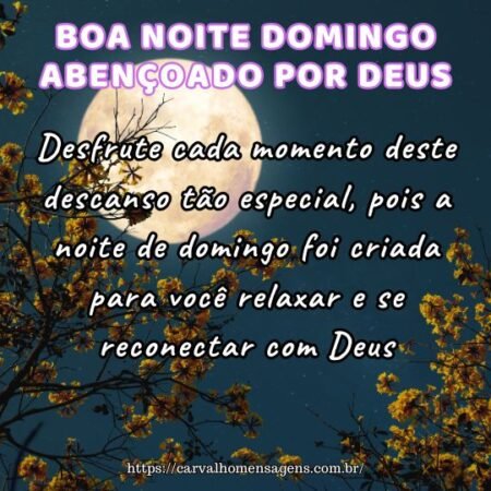Desfrute cada momento deste descanso tão especial, pois a noite de domingo foi criada para você relaxar e se reconectar com Deus. Desfrute cada momento deste descanso tão especial, pois a noite de domingo foi criada para você relaxar e se reconectar com Deus.