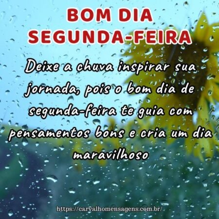 Deixe a chuva inspirar sua jornada, pois o bom dia de segunda-feira te guia com pensamentos bons e cria um dia maravilhoso. Deixe a chuva inspirar sua jornada, pois o bom dia de segunda-feira te guia com pensamentos bons e cria um dia maravilhoso.