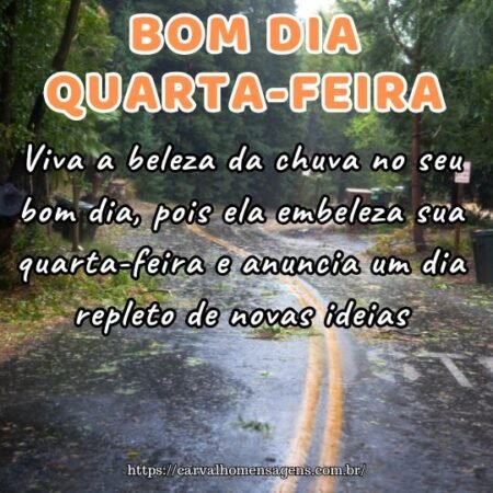 Viva a beleza da chuva no seu bom dia, pois ela embeleza sua quarta-feira e anuncia um dia repleto de novas ideias. Viva a beleza da chuva no seu bom dia, pois ela embeleza sua quarta-feira e anuncia um dia repleto de novas ideias.