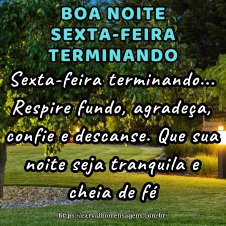 Sexta-feira terminando... Respire fundo, agradeça, confie e descanse. Que sua noite seja tranquila e cheia de fé. Sexta-feira terminando... Respire fundo, agradeça, confie e descanse. Que sua noite seja tranquila e cheia de fé.