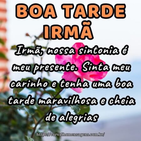 Irmã, nossa sintonia é meu presente. Sinta meu carinho e tenha uma boa tarde maravilhosa e cheia de alegrias. Irmã, nossa sintonia é meu presente. Sinta meu carinho e tenha uma boa tarde maravilhosa e cheia de alegrias.