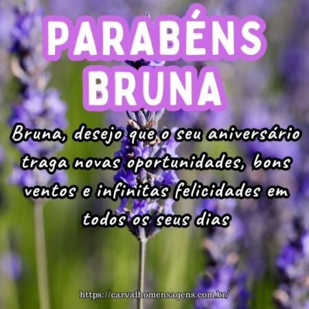 Bruna, desejo que o seu aniversário traga novas oportunidades, bons ventos e infinitas felicidades em todos os seus dias. Bruna, desejo que o seu aniversário traga novas oportunidades, bons ventos e infinitas felicidades em todos os seus dias.