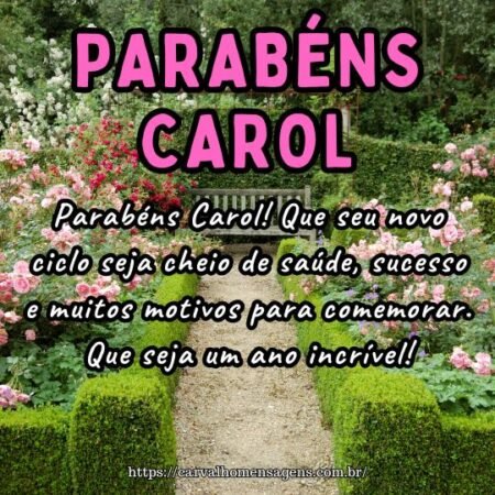 Parabéns Carol! Que seu novo ciclo seja cheio de saúde, sucesso e muitos motivos para comemorar. Que seja um ano incrível! Parabéns Carol! Que seu novo ciclo seja cheio de saúde, sucesso e muitos motivos para comemorar. Que seja um ano incrível!