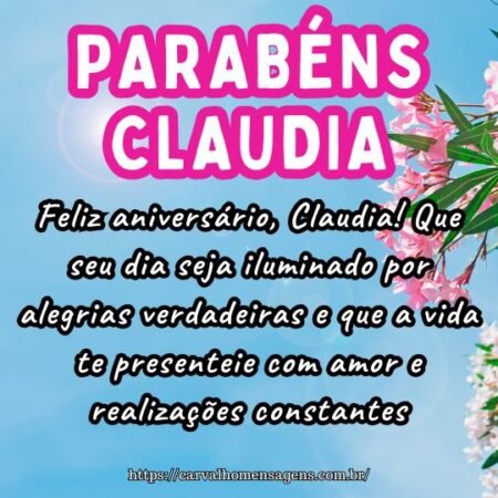 Feliz aniversário, Claudia! Que seu dia seja iluminado por alegrias verdadeiras e que a vida te presenteie com amor e realizações constantes. Feliz aniversário, Claudia! Que seu dia seja iluminado por alegrias verdadeiras e que a vida te presenteie com amor e realizações constantes.