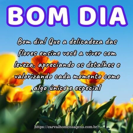 Bom dia! Que a delicadeza das flores ensine você a viver com leveza, apreciando os detalhes e valorizando cada momento como algo único e especial. Bom dia! Que a delicadeza das flores ensine você a viver com leveza, apreciando os detalhes e valorizando cada momento como algo único e especial.