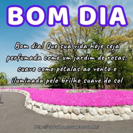 Bom dia! Que sua vida hoje seja perfumada como um jardim de rosas, suave como pétalas ao vento e iluminada pelo brilho suave do sol. Bom dia! Que sua vida hoje seja perfumada como um jardim de rosas, suave como pétalas ao vento e iluminada pelo brilho suave do sol.