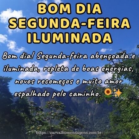 Bom dia! Segunda-feira abençoada e iluminada, repleta de boas energias, novos recomeços e muito amor espalhado pelo caminho. 🌻✨ Bom dia! Segunda-feira abençoada e iluminada, repleta de boas energias, novos recomeços e muito amor espalhado pelo caminho. 🌻✨