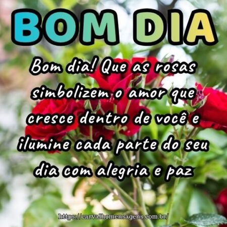 Bom dia! Que as rosas simbolizem o amor que cresce dentro de você e ilumine cada parte do seu dia com alegria e paz.
