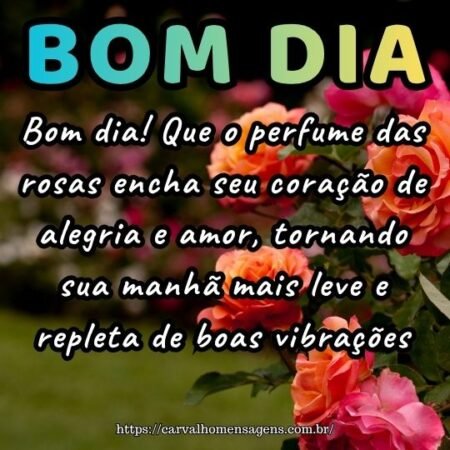 Bom dia! Que o perfume das rosas encha seu coração de alegria e amor, tornando sua manhã mais leve e repleta de boas vibrações.