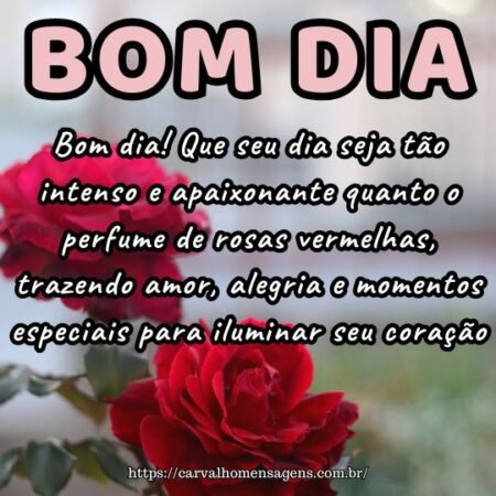 Bom dia! Que seu dia seja tão intenso e apaixonante quanto o perfume de rosas vermelhas, trazendo amor, alegria e momentos especiais para iluminar seu coração.