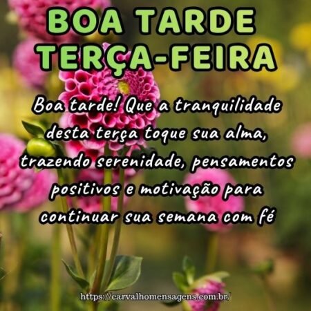 Boa tarde! Que a tranquilidade desta terça toque sua alma, trazendo serenidade, pensamentos positivos e motivação para continuar sua semana com fé. Boa tarde! Que a tranquilidade desta terça toque sua alma, trazendo serenidade, pensamentos positivos e motivação para continuar sua semana com fé.