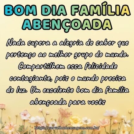 Card para Whatsapp: Nada supera a alegria de pertencer a este grupo. Bom dia família abençoada.